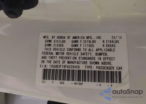 2015 Acura Tlx V6 Advance z USA, uszkodzony, nr VIN 19UUB3F78FA006408
